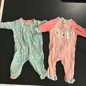 Gerber Baby Girls Footed One-Piece Sleepers - Aqua Floral & Coral Pink